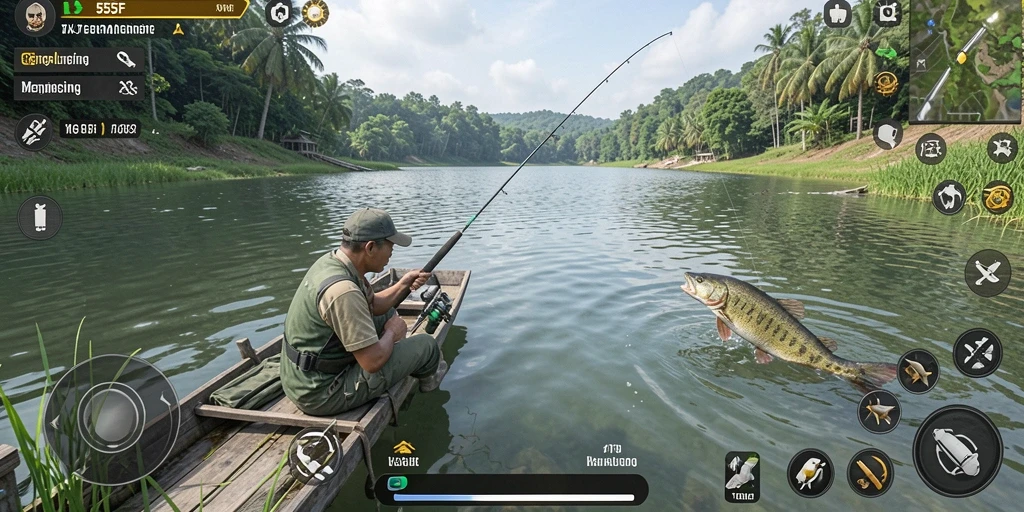 Tampilan gameplay Fishing yang mendebarkan di 555F.