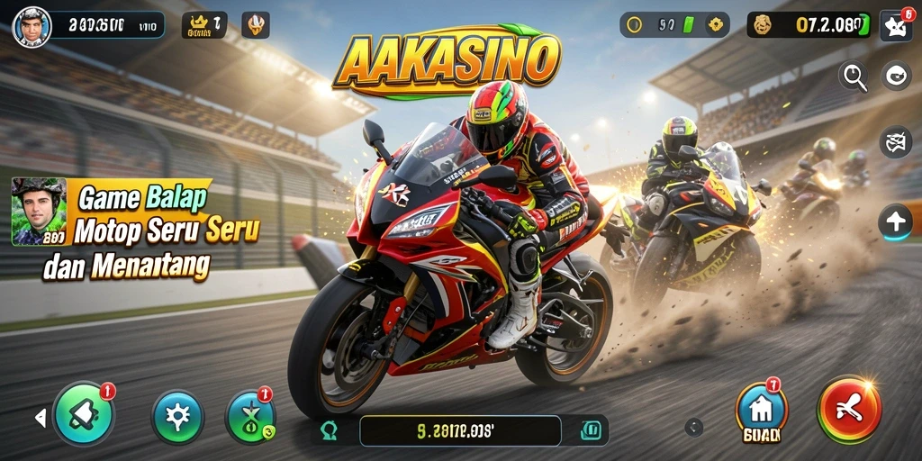 Gameplay AAKASINO menampilkan aksi balap motor yang mendebarkan.