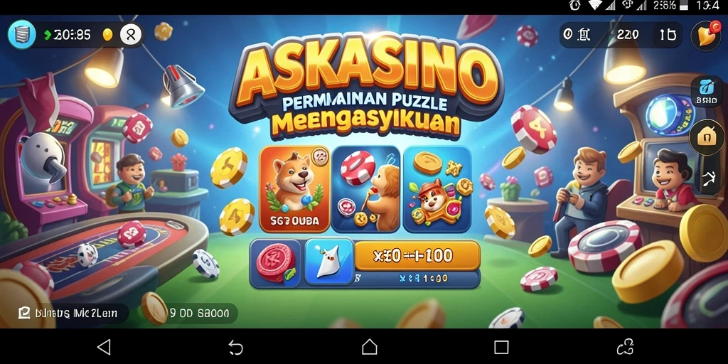 Screenshot utama menunjukkan gameplay menantang dari ASKASINO dengan berbagai puzzle.