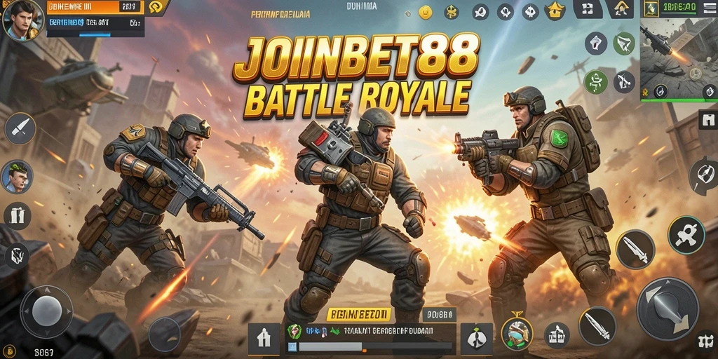 Screenshot gameplay JOINBET88 menampilkan pertarungan seru di arena Battle Royale.