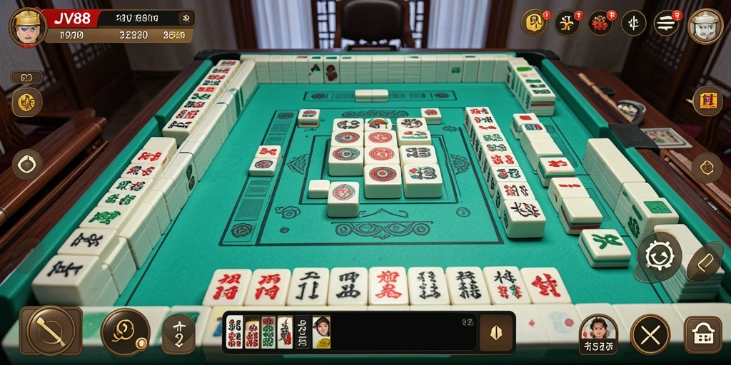 Screenshot gameplay JV88 yang menunjukkan keseruan permainan Mahjong.