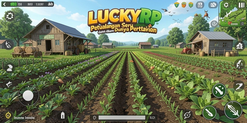 Tampilan gameplay LUCKYRP dengan pemandangan ladang yang indah.