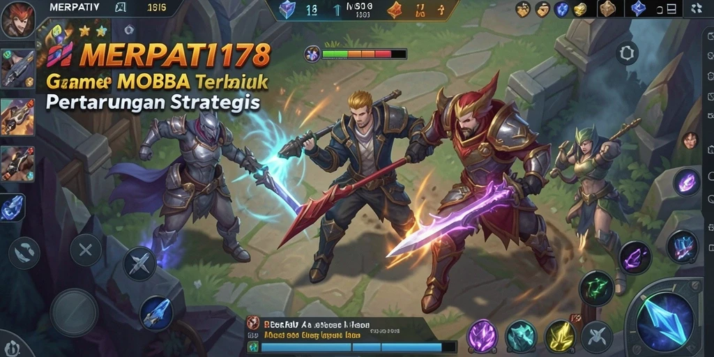 Screenshot utama MERPATI178 menampilkan aksi pertarungan seru dalam arena MOBA.