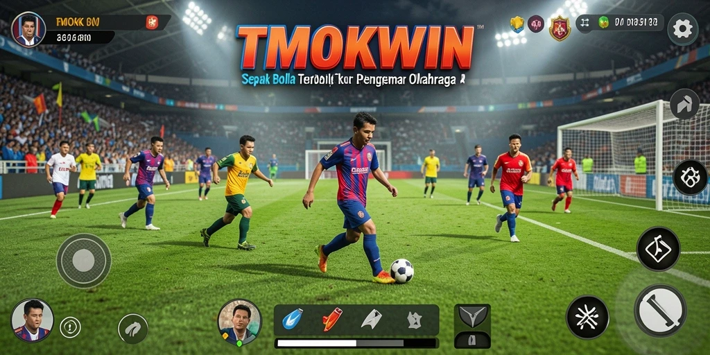 Screenshot utama TMOKWIN menampilkan aksi seru dalam permainan sepak bola.