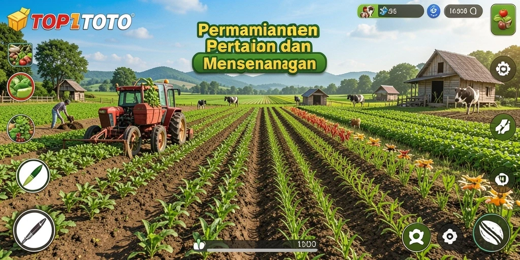 Tangkapan layar dari gameplay seru TOP1TOTO yang menunjukkan aktivitas pertanian.