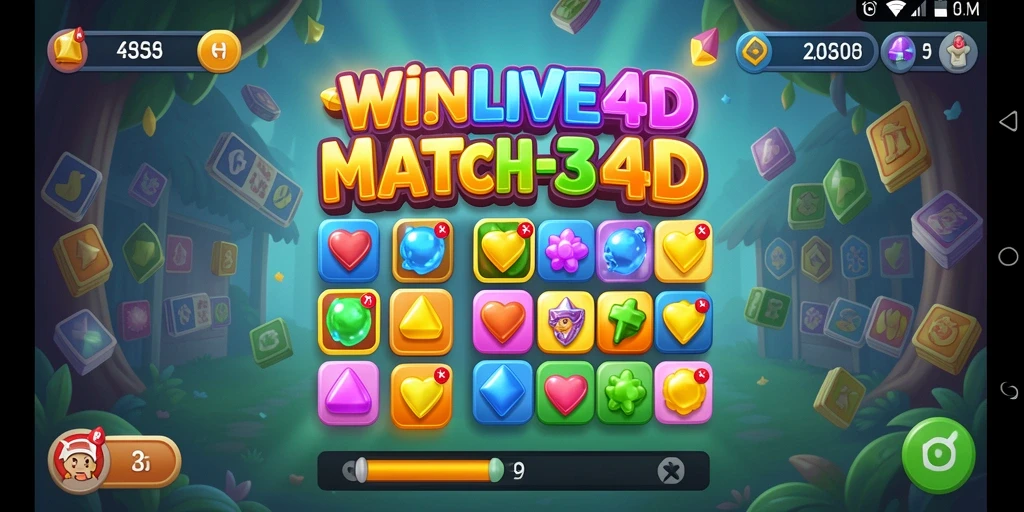 Tampilan menawan dari gameplay WINLIVE4D dengan berbagai tantangan mencocokkan item.